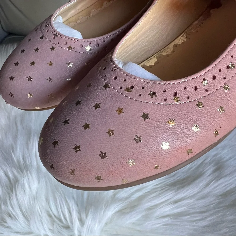 Mini Boden Girls Gold Star Leather Mary Janes Ballet Pink Sz 32 US 1 Wedding